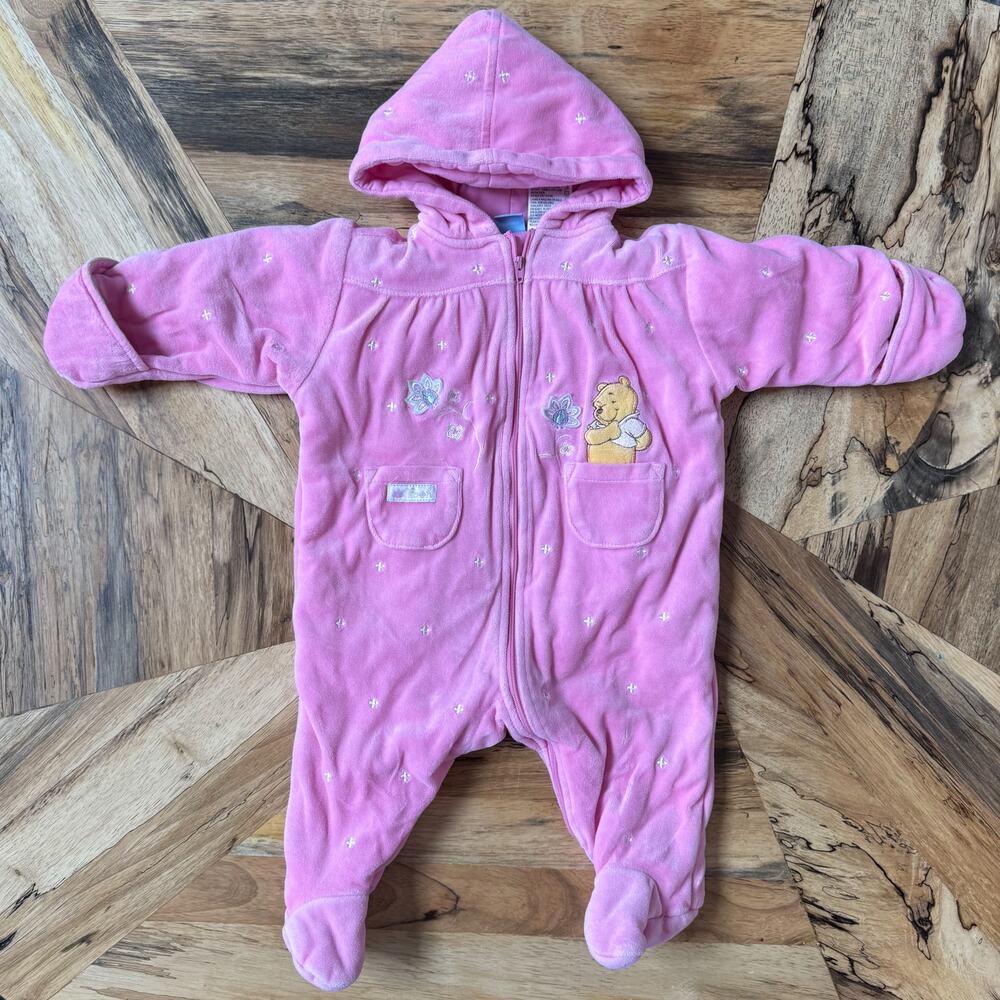 Vintage Disney Baby 6-9M Winnie the Pooh Pink Velour Hooded Bunting Embroidered